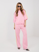 Różowy damski dresowy komplet z rękawem 3/4 RUE PARIS 