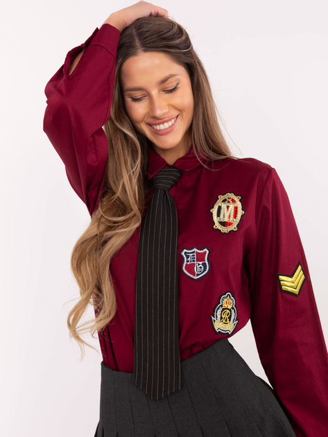 Hurt Bordowa bawełniana koszula damska z krawatem