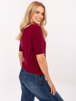 Bordowy damski sweter z warkoczami