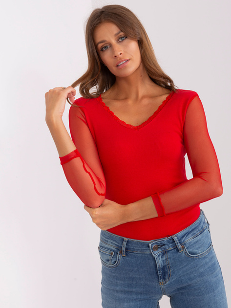 Hurt Czerwona bluzka z rękawami z siateczki RUE PARIS