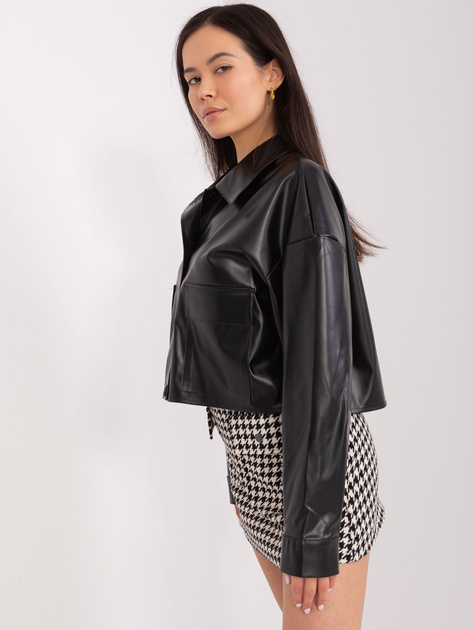 Hurt Czarna krótka kurtka z ekoskóry z kołnierzem