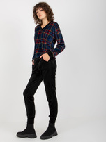 Hurt Ciemnoniebieski komplet welurowy z bluzą w kratę RUE PARIS