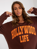 Hurt Ciemnobrązowo-pamarańczowa długa bluza oversize z napisem 