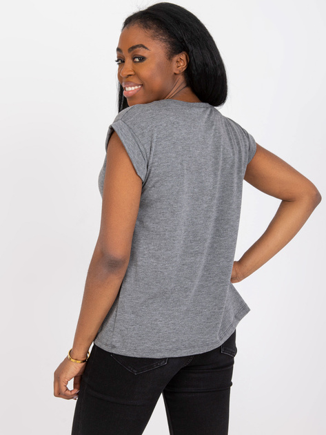 Ciemnoszary melanżowy t-shirt jednokolorowy basic z bawełny