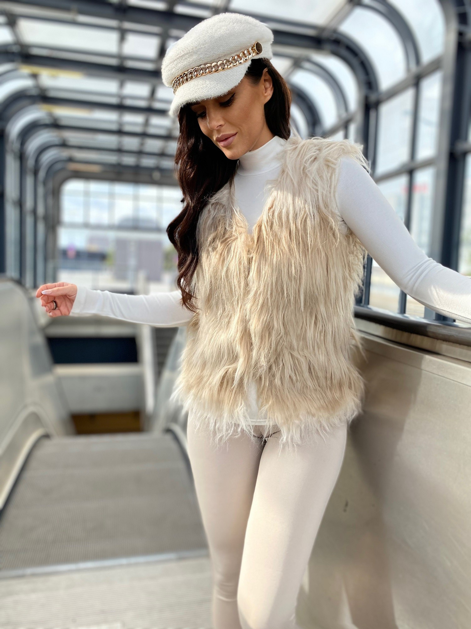 Romi Women's Beige Fur Vest