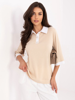 Beżowa casualowa bluzka z kołnierzykiem