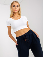 Modre bombažne hlače s kapuco in vezanjem.