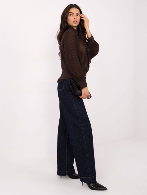 Czekoladowa elegancka koszula z wiązaniem