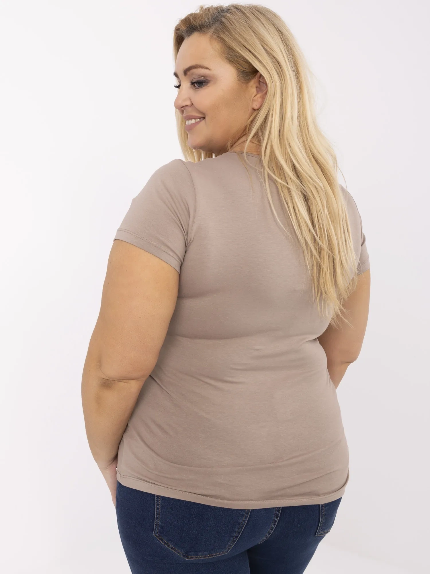 Temno bež majica za ženske plus size iz bombaža RUE PARIS.