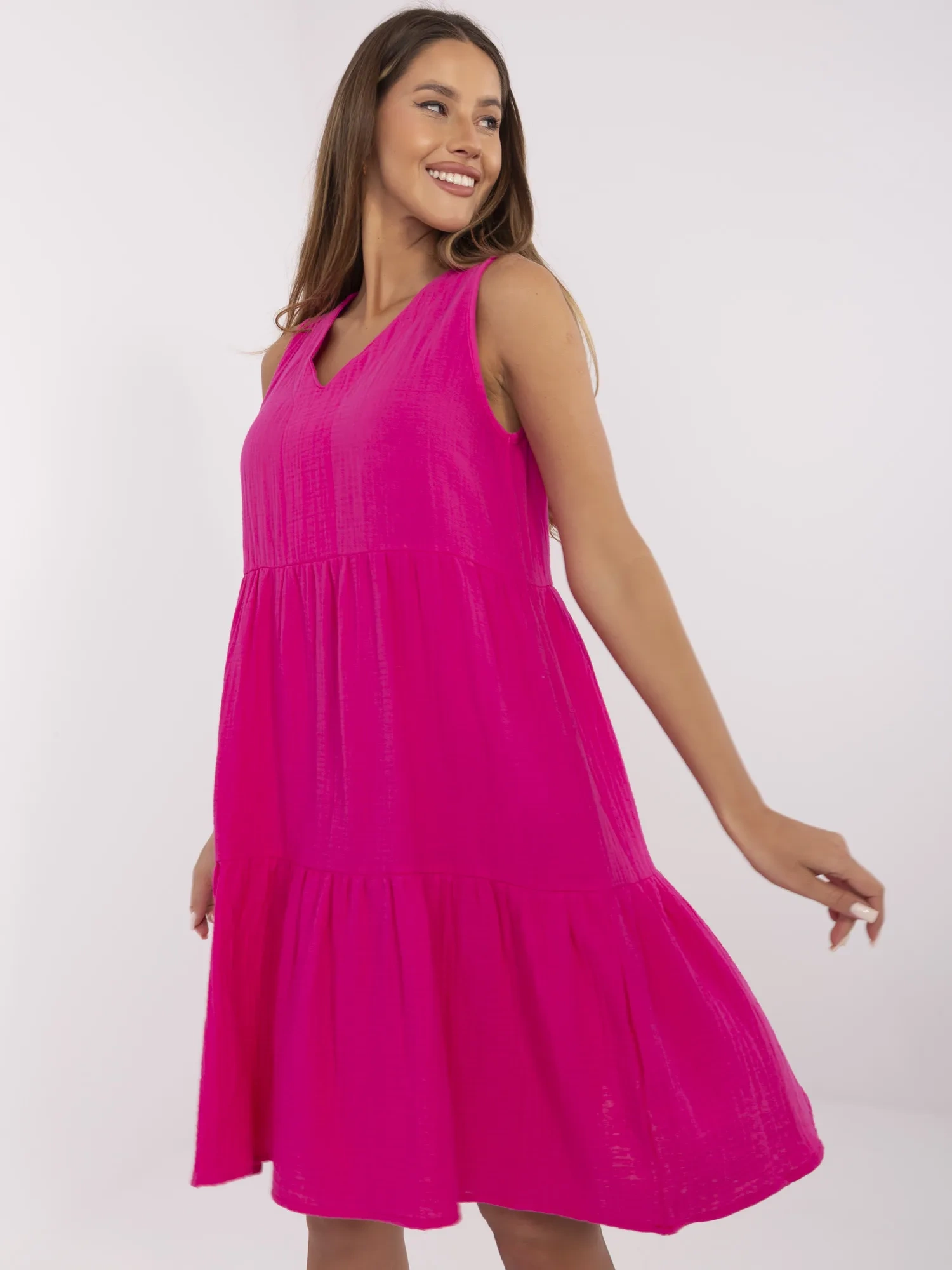 Fuchsia flared dress made of muslin SUBLEVEL.