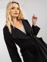 Hurt Czarny cienki płaszcz z paskiem wiązanym OCH BELLA