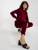 Hurt Bordowy damski komplet welurowy ze spodniami 