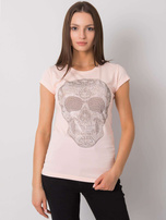Jasnoróżowy t-shirt z aplikacją Skull