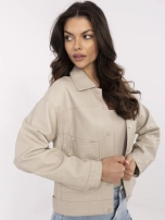 Beżowa kurtka z ekoskóry z kołnierzykiem