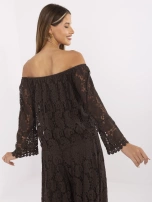 Tmavě hnědá krajková blůza boho.