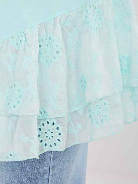 Miętowa bawełniana bluzka z falbanami