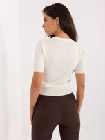 Ecru damski sweter z krótkim rękawem