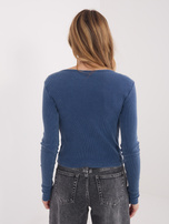 Ciemnoniebieska bluzka basic z guzikami przy dekolcie