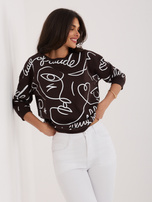 Czekoladowa damska bluzka z napisami RUE PARIS 