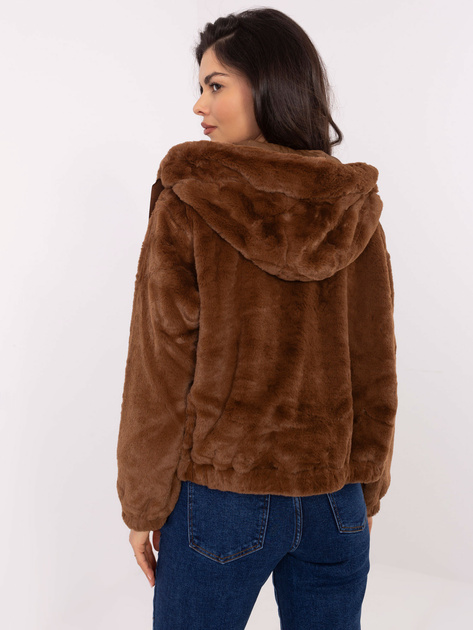 Hurt Brązowa pluszowa kurtka damska z kapturem