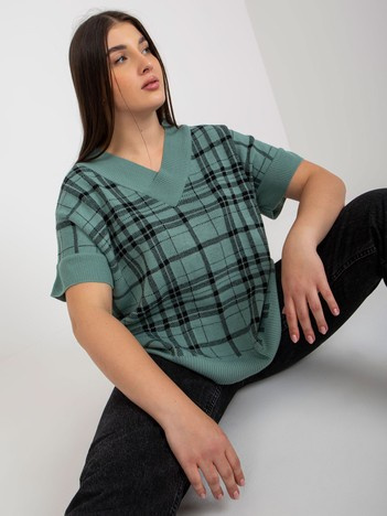 Hurt Miętowa dzianinowa kamizelka plus size w kratę