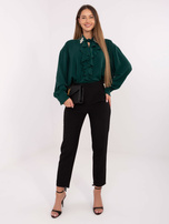 Dark green long blouse with a ruffle.