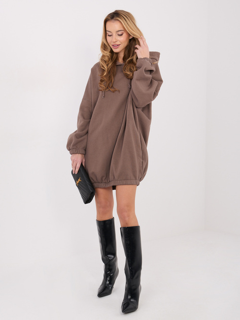 Ciemnobeżowa dresowa sukienka basic z kieszeniami