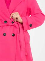 Fluo różowy długi płaszcz z wiązanym paskiem