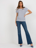 Hurt Biało-granatowy t-shirt basic z dekoltem na plecach