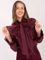 Burgunderfarbene elegante Bluse mit Rüsche.