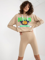 Hurt Beżowy komplet casualowy z krótką bluzą i kolarkami