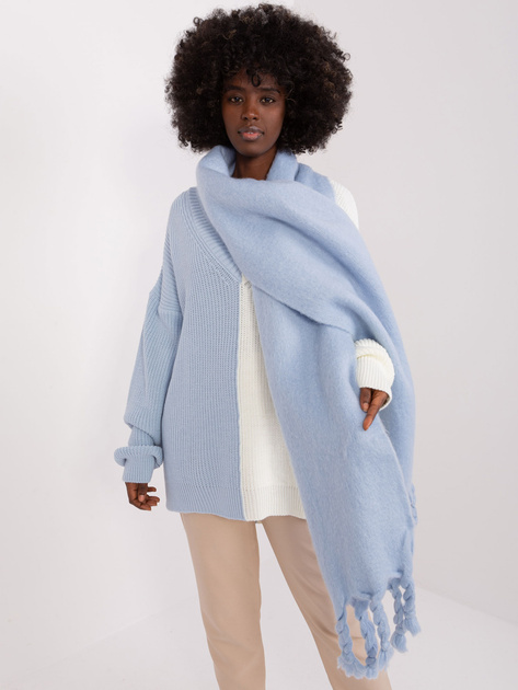 Hurtownia Niebieski ciepły szal z frędzlami