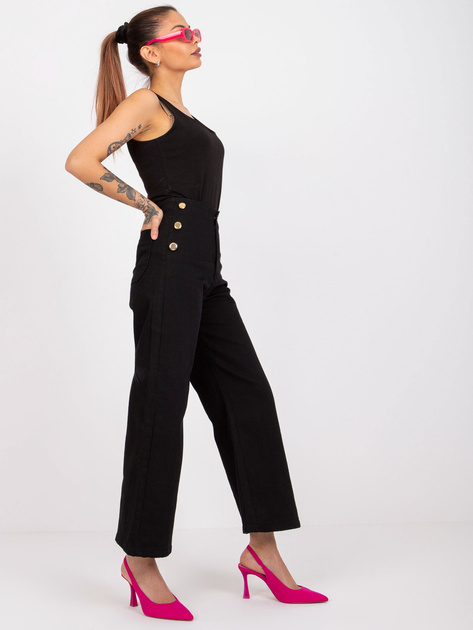 Czarne spodnie jeansowe z ozdobnymi guzikami Marianne RUE PARIS