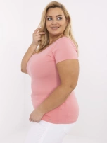 Brzoskwiniowy dopasowany t-shirt plus size z bawełny