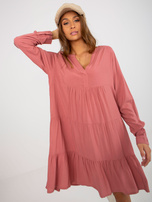 Hurt Brudnoróżowa damska sukienka oversize z falbaną SUBLEVEL