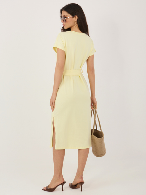 Jasnożółta letnia sukienka basic z wiązaniem RUE PARIS