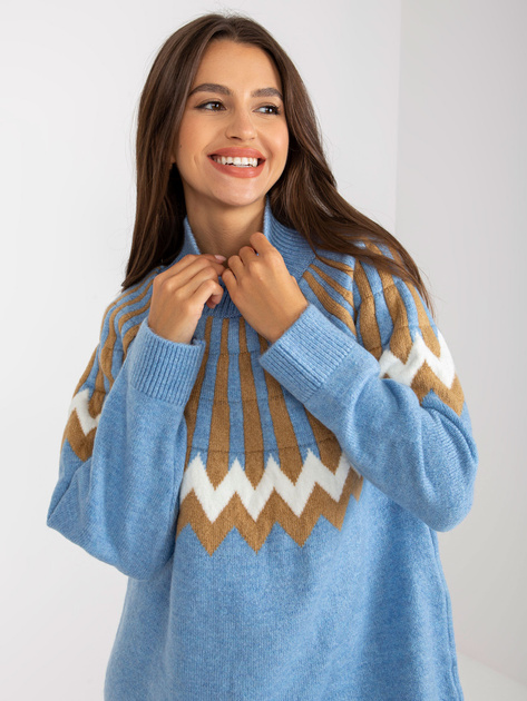 Hurtownia Niebieska sukienka z dzianiny z długim rękawem RUE PARIS