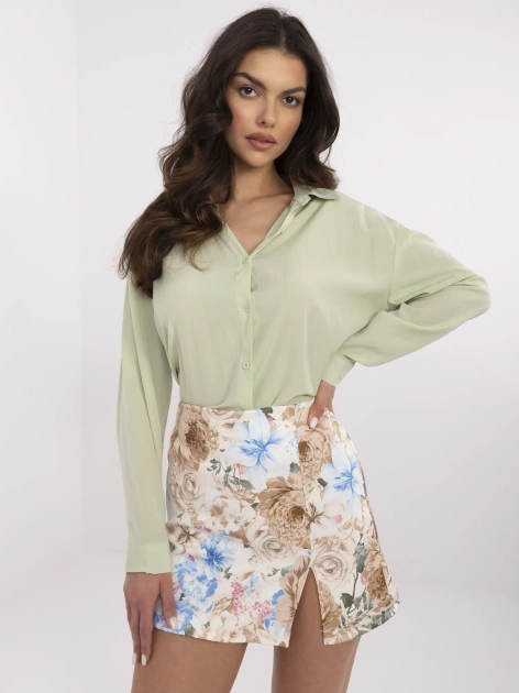 Beżowo-niebieskie eleganckie spódnico-szorty