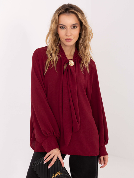 Bordowa elegancka bluzka z bufiastymi rękawami