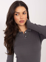 Grafitowa bluzka basic z długim rękawem 