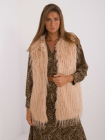 Camel wholesale fur vest with closure.