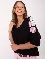 Hurtownia Czarny sweter oversize z rękawem 3/4