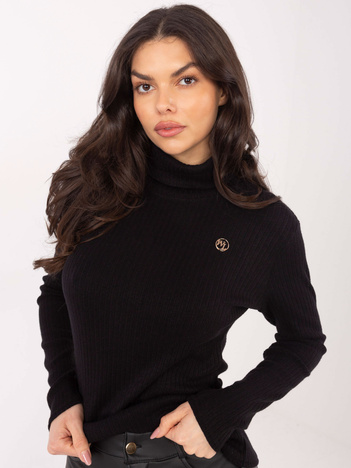 Czarny damski sweter z ozdobnym detalem