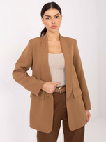 Camelowa marynarka z poduszkami na ramionach