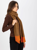 Hurt Camelowo-pomarańczowy dzianinowy szal damski 