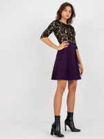 Hurt Czarno-ciemnofioletowa sukienka koktajlowa z paskiem 