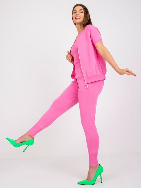 Różowy trzyczęściowy komplet casualowy z bawełny