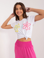 Hurt Biały t-shirt z aplikacją i perełkami BASIC FEEL GOOD