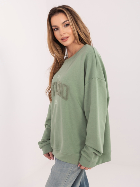 Pistacjowa bluza oversize z kontrastowym napisem