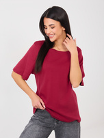 Bordowy t-shirt basic z bawełny RUE PARIS 